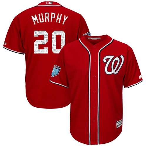 Nationals #20 Daniel Murphy Red 2018 Spring Training Cool Base Stitched MLB Jersey - Click Image to Close